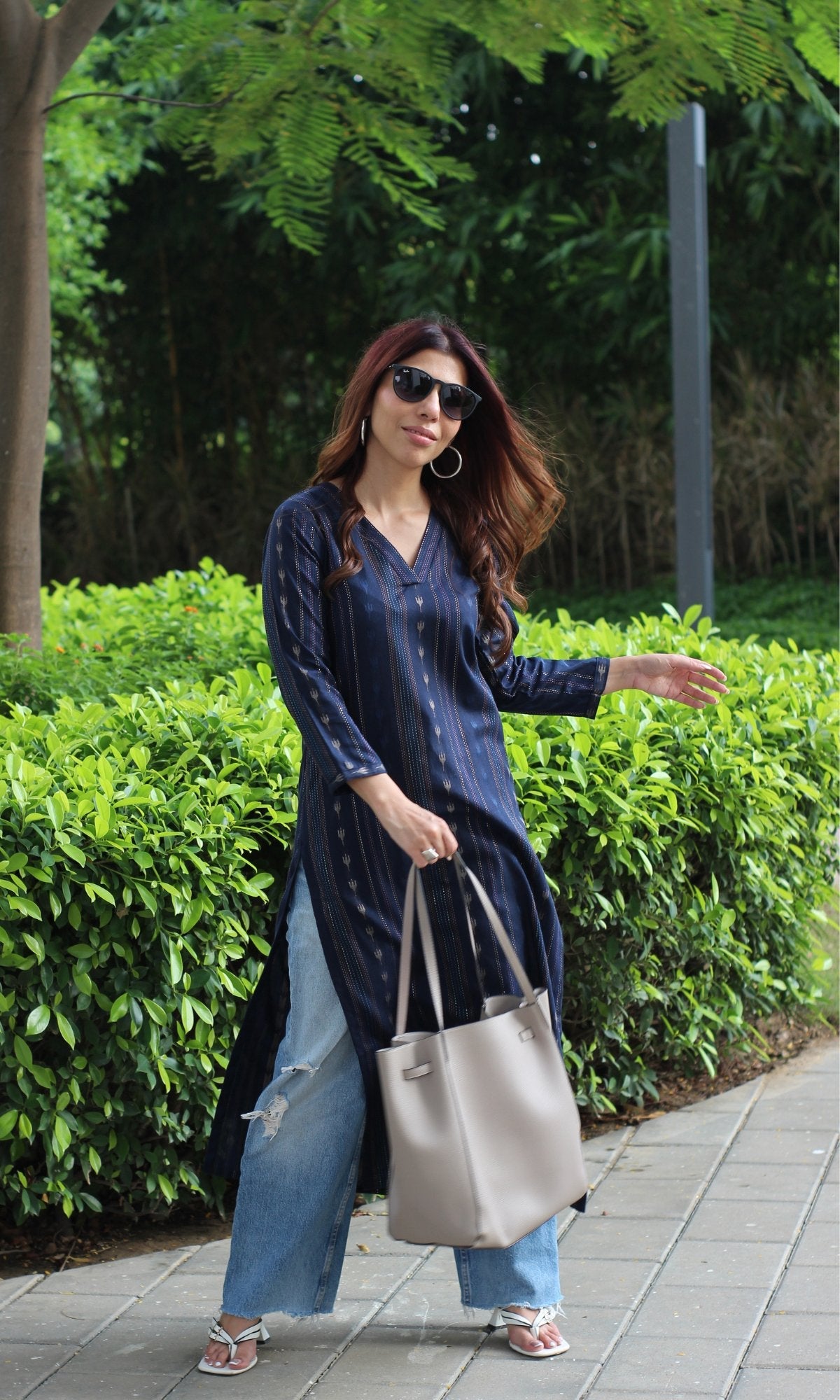 Cotton Navy Blue Ikkat Weaved Kurta