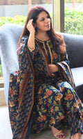 Cotton Navy Blue Printed Suit Set with Printed Cotton Dupatta