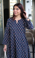 Cotton Navy Blue Small Print Kali Kurta