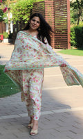 Cotton Off White Bloom Story Buttoned Suit Set with Cotton Printed Dupatta
