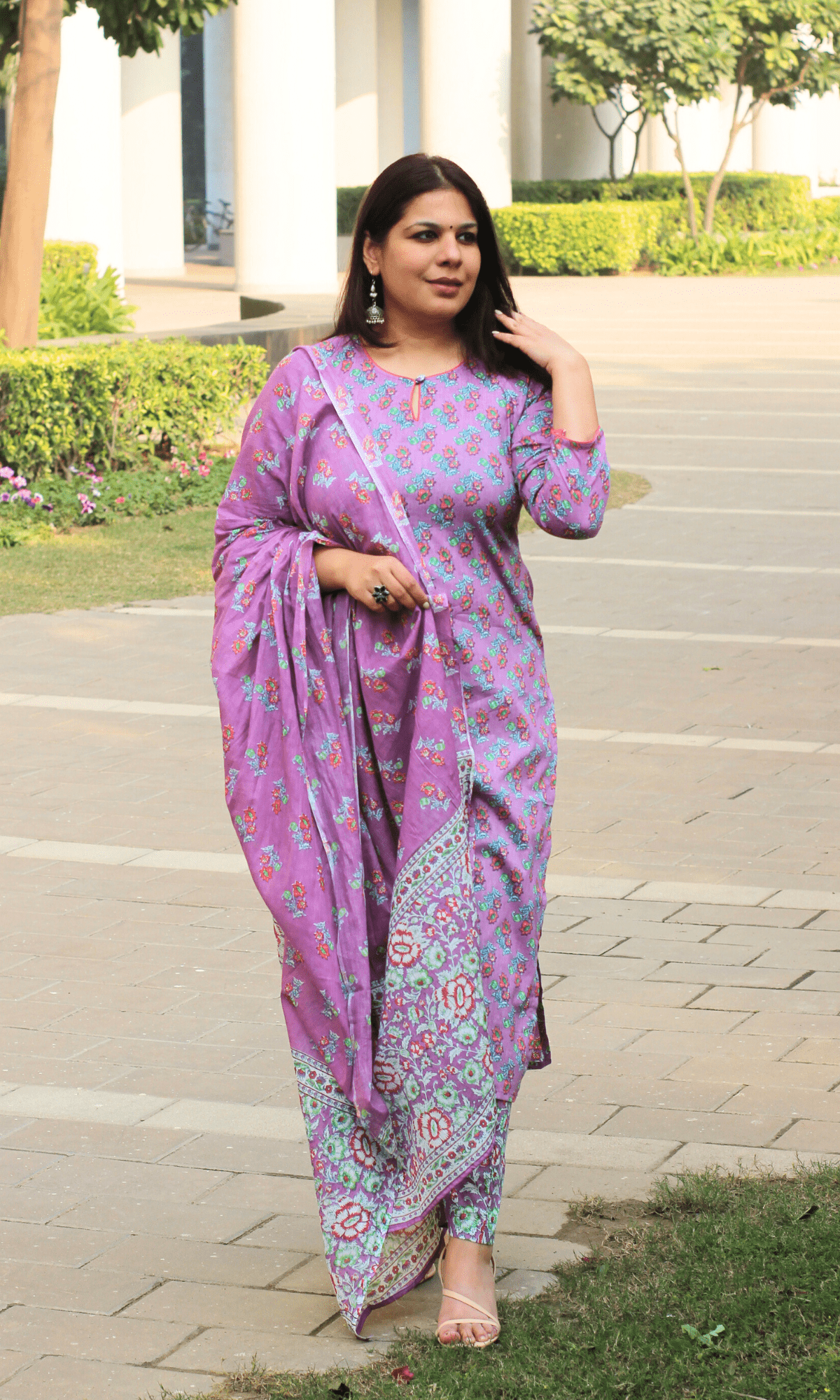 Cotton Onion Pink Booti Print Suit With Cotton Printed Dupatta