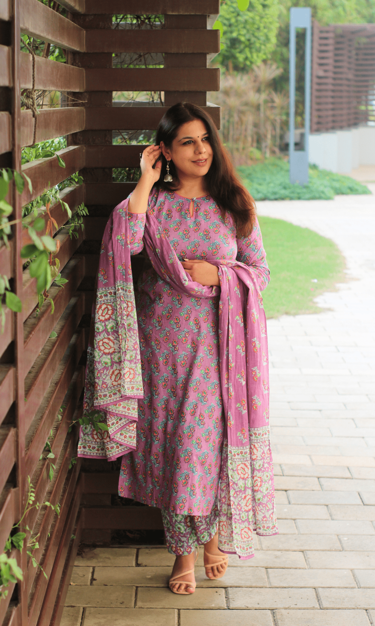 Cotton Onion Pink Booti Print Suit With Cotton Printed Dupatta