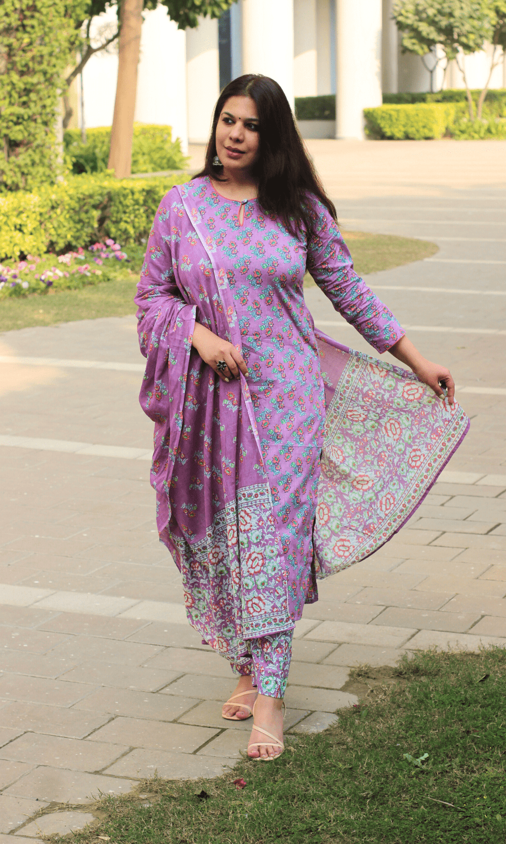 Cotton Onion Pink Booti Print Suit With Cotton Printed Dupatta