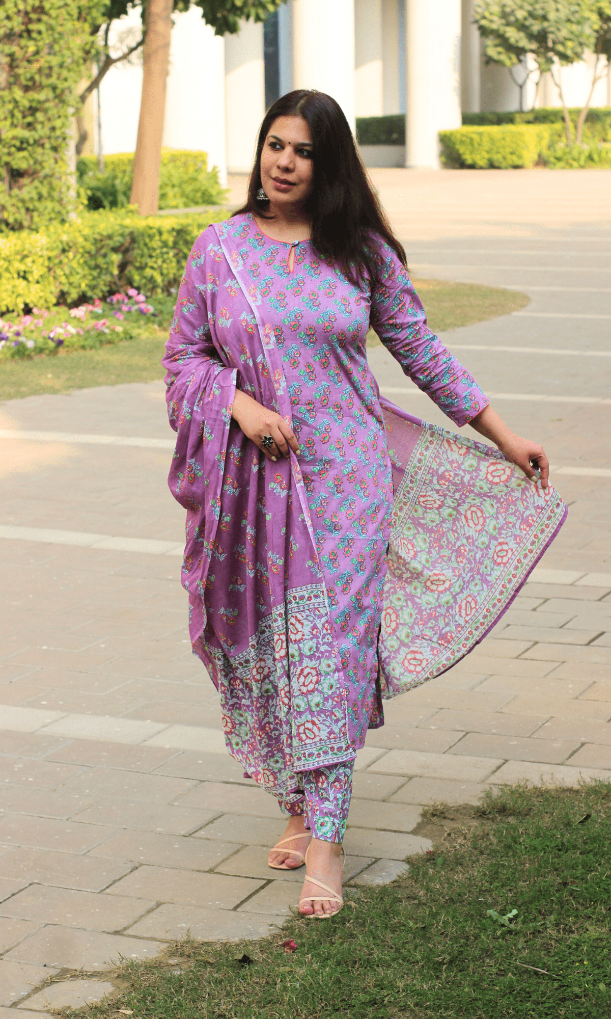 Cotton Onion Pink Booti Print Suit With Cotton Printed Dupatta