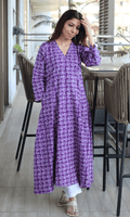 Cotton Orchid Leaf Print Kali Kurta
