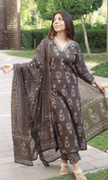 Cotton Pastel Brown Mughal Print Suit with Cotton Printed Dupatta