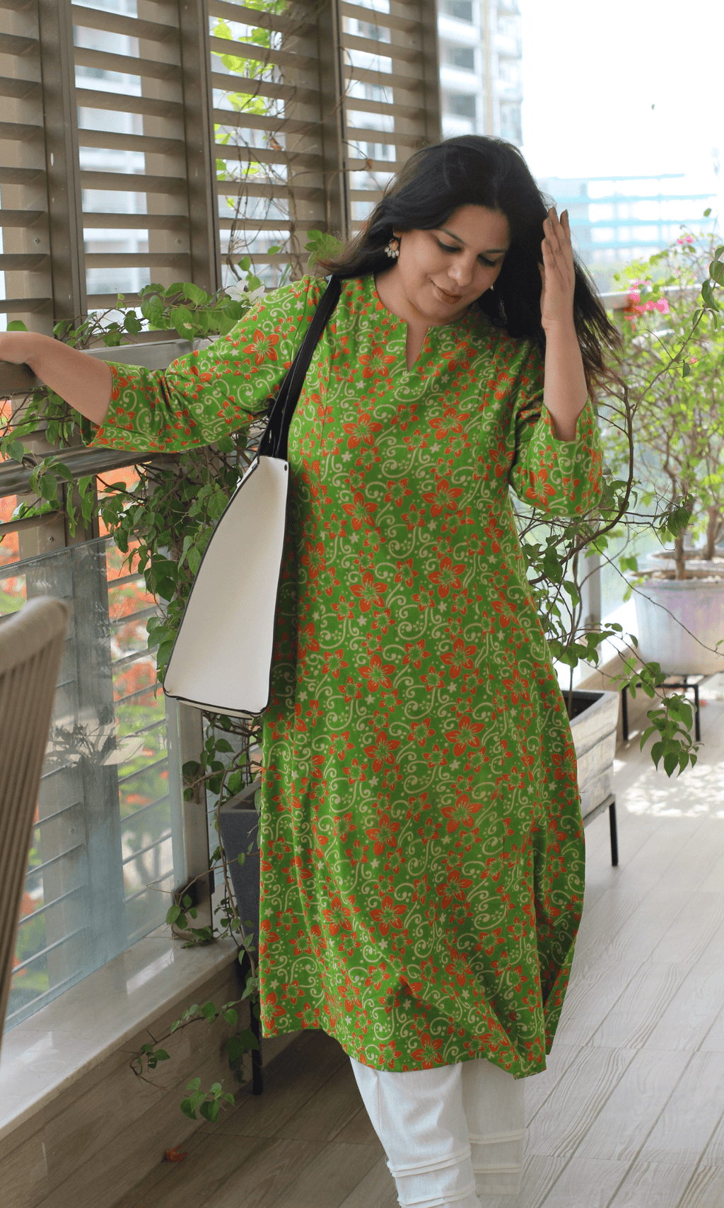 Cotton Pear Green Handblock Kalamkari Print Kali Kurta