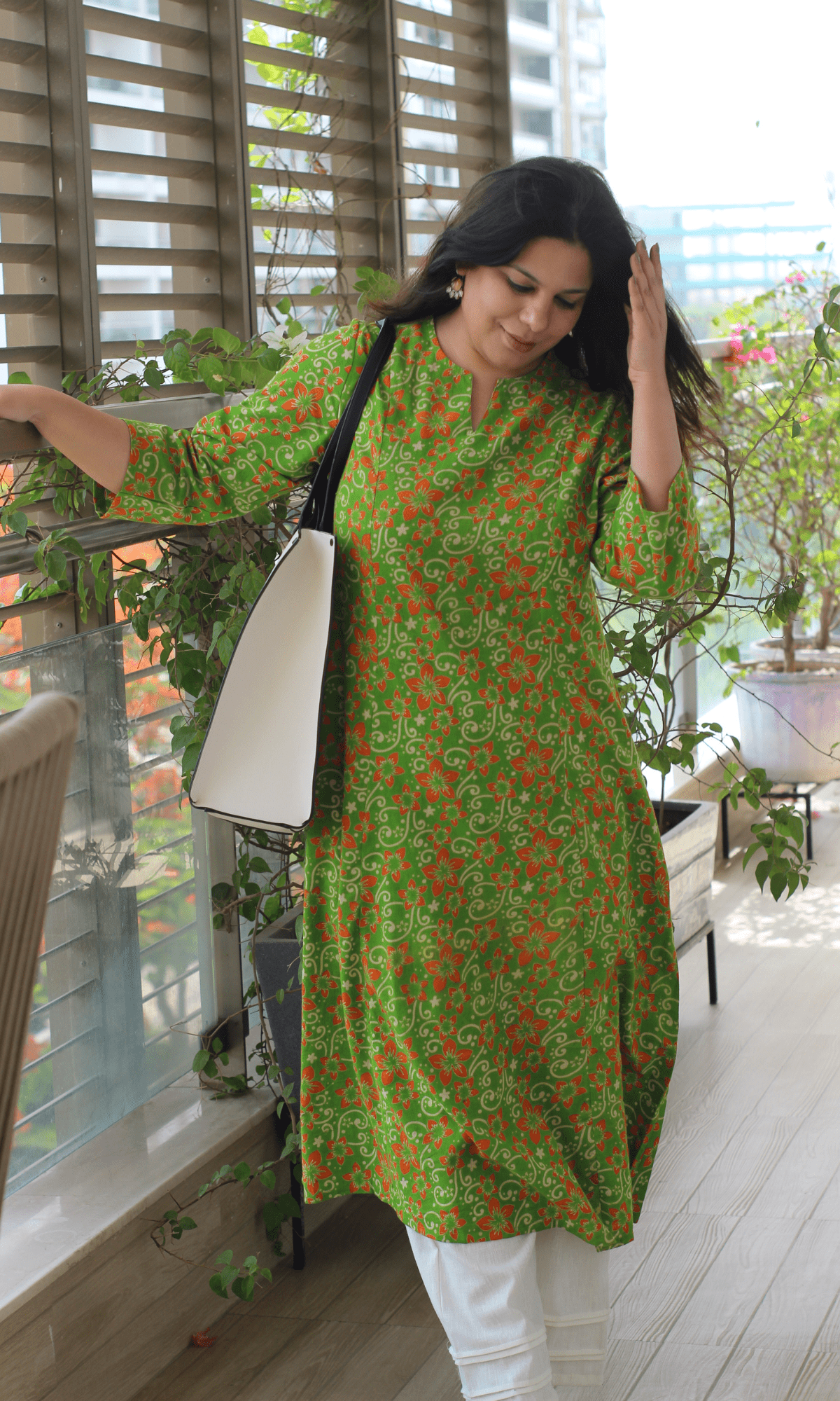 Cotton Pear Green Handblock Kalamkari Print Kali Kurta