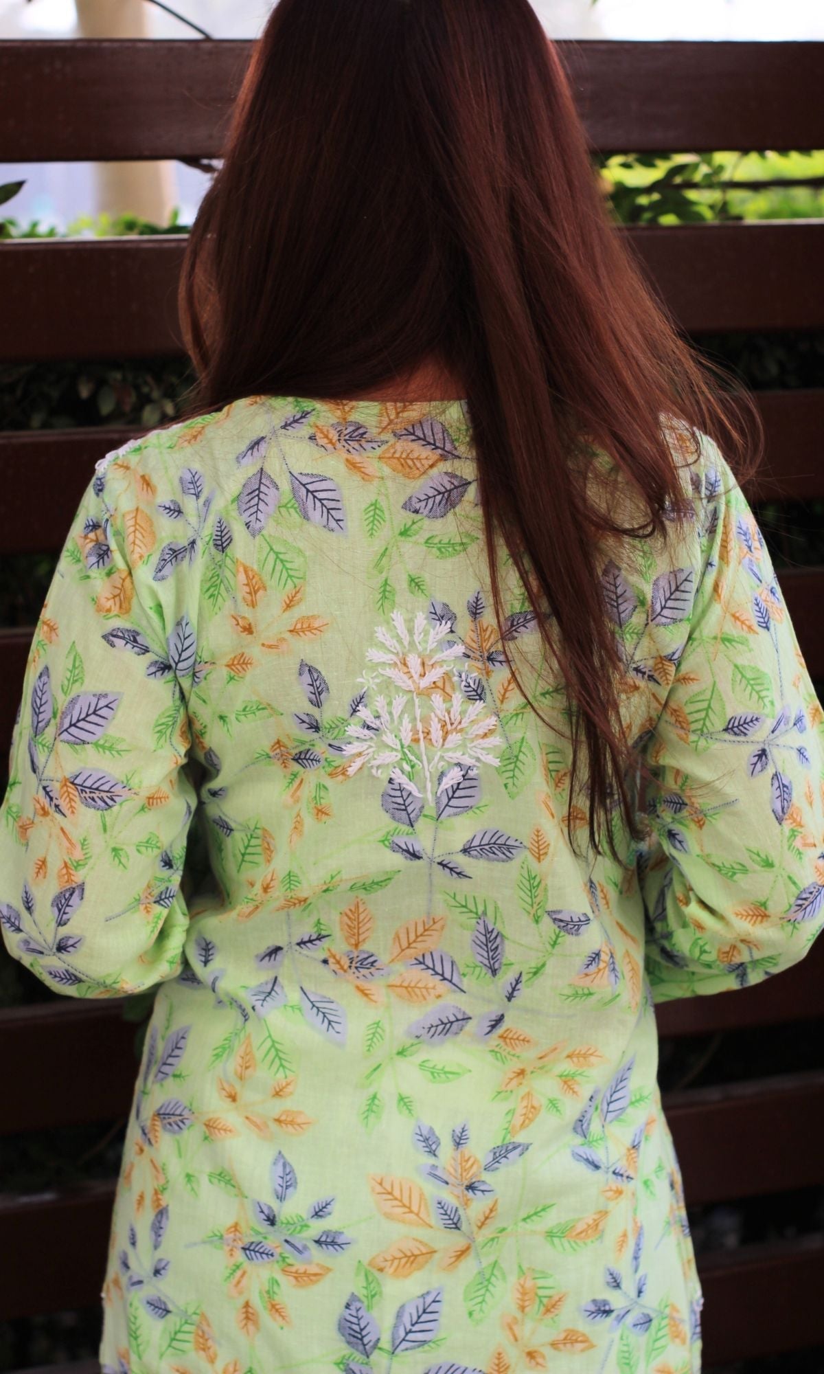 Cotton Mul Printed Green Handwork Chikankari Kurta