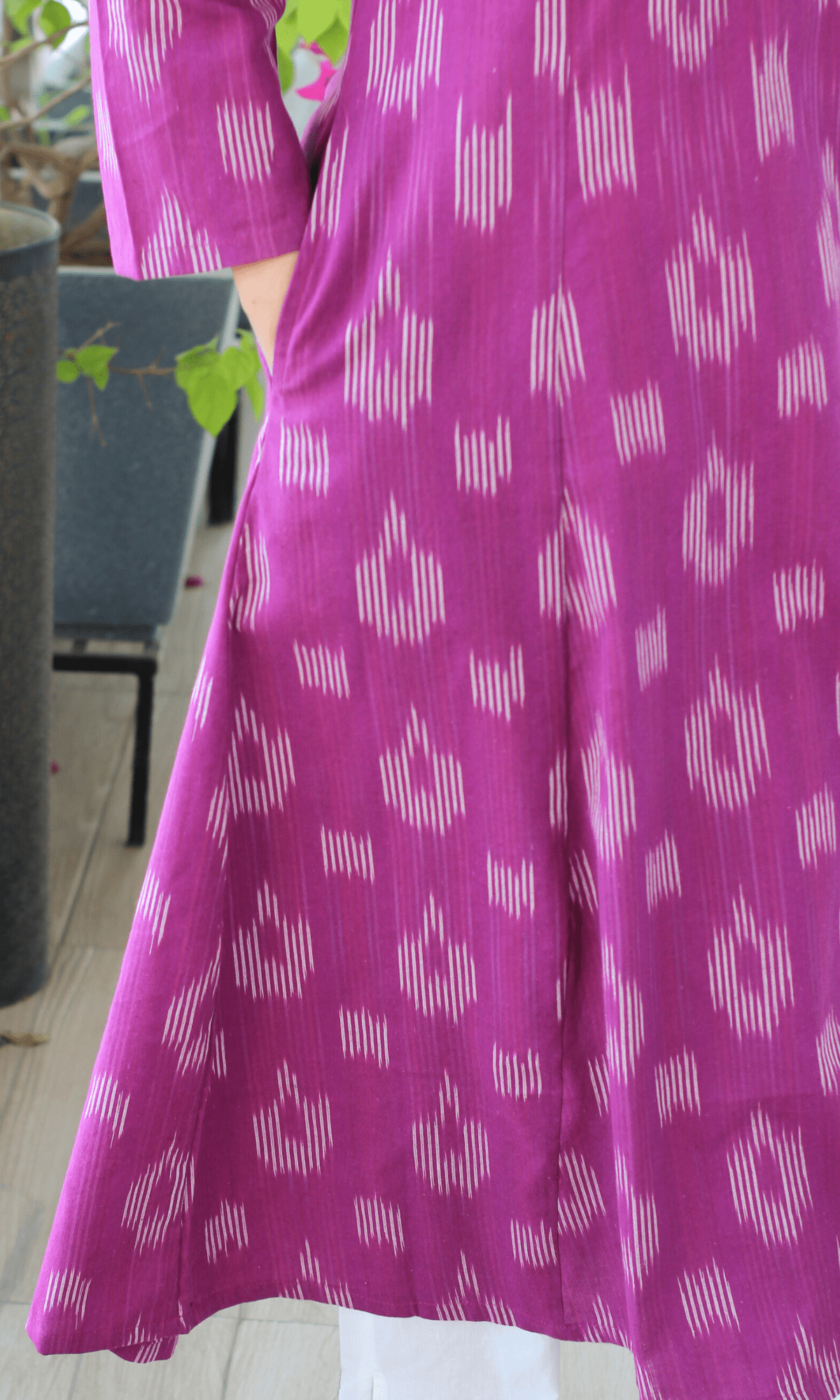 Cotton Raspberry Handloom Ikkat Kali Kurta