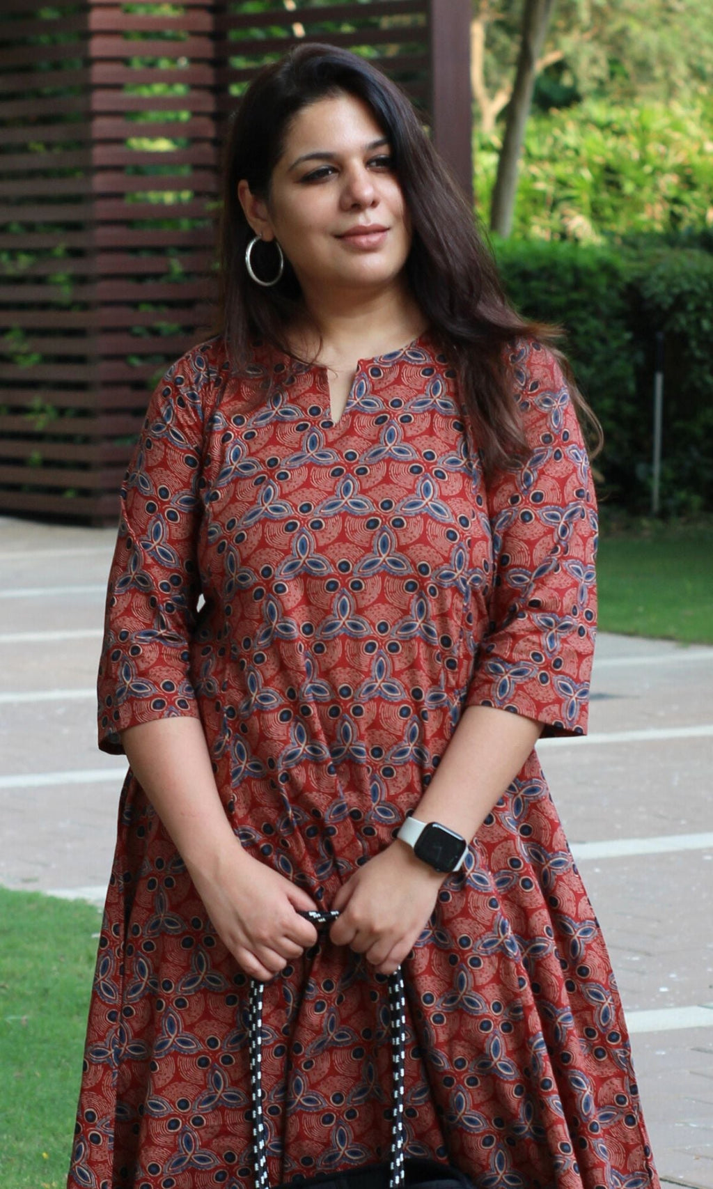 Cotton Red Ajrakh Print Kali Kurta