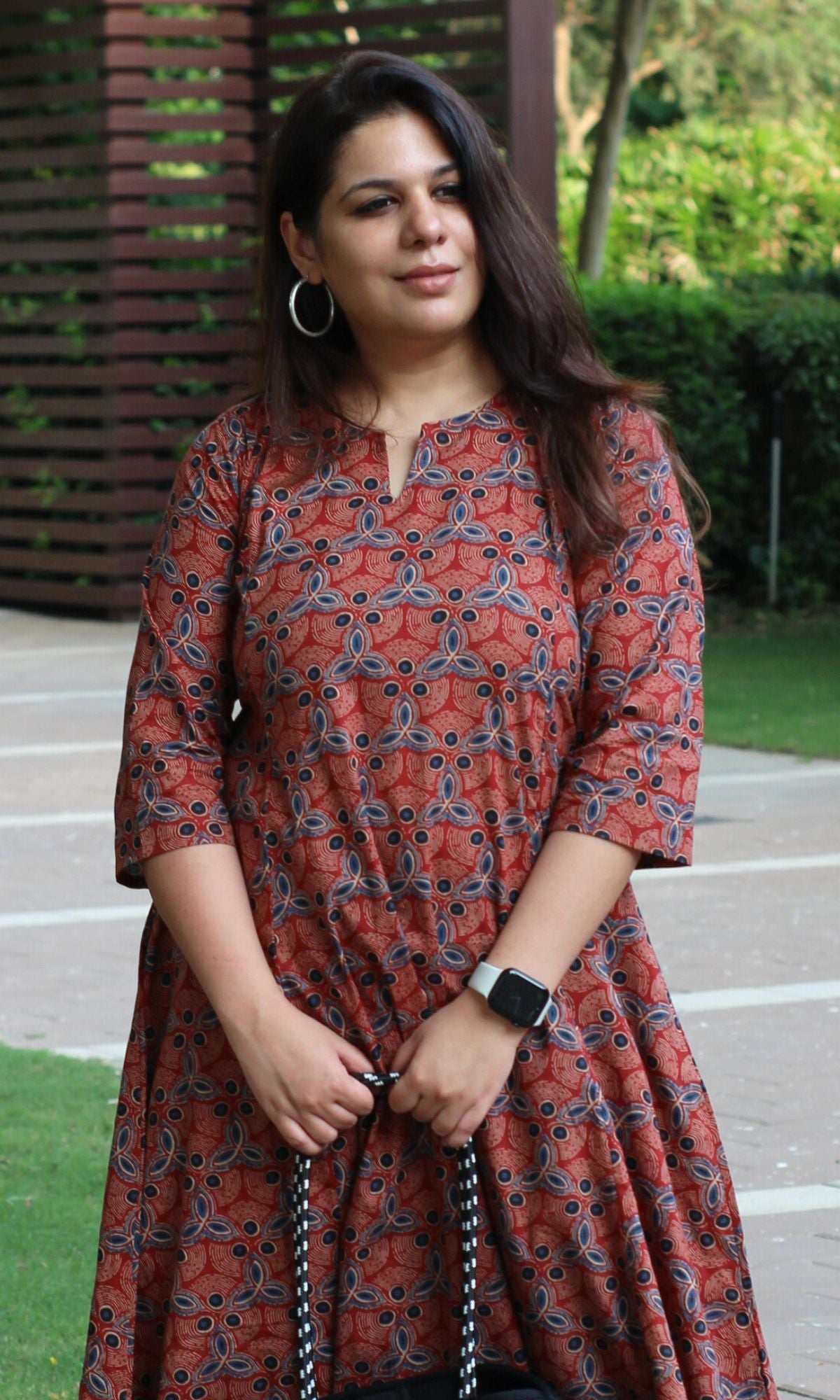 Cotton Red Ajrakh Print Kali Kurta