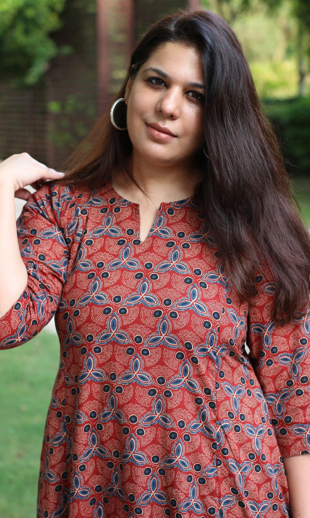 Cotton Red Ajrakh Print Kali Kurta