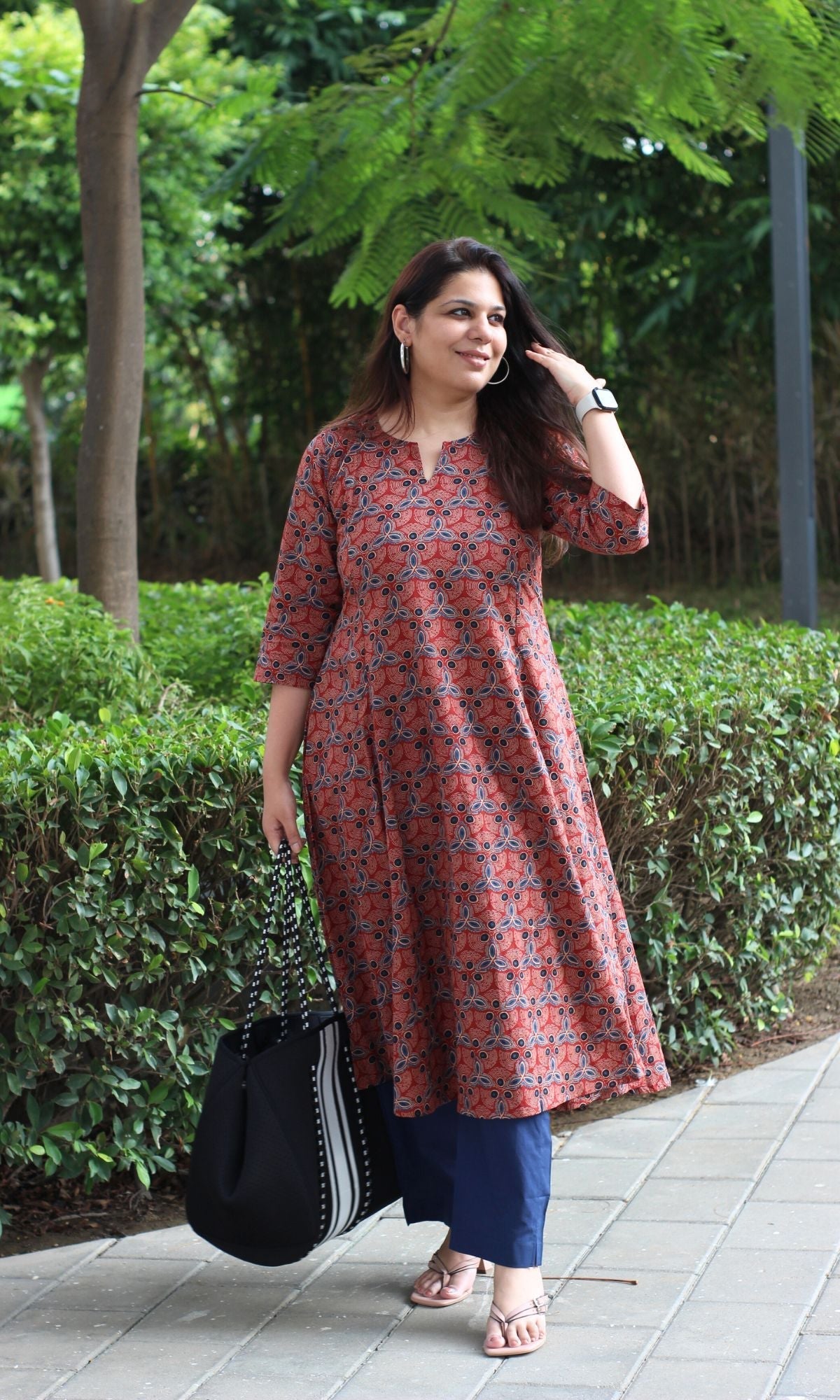 Cotton Red Ajrakh Print Kali Kurta