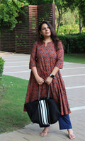 Cotton Red Ajrakh Print Kali Kurta