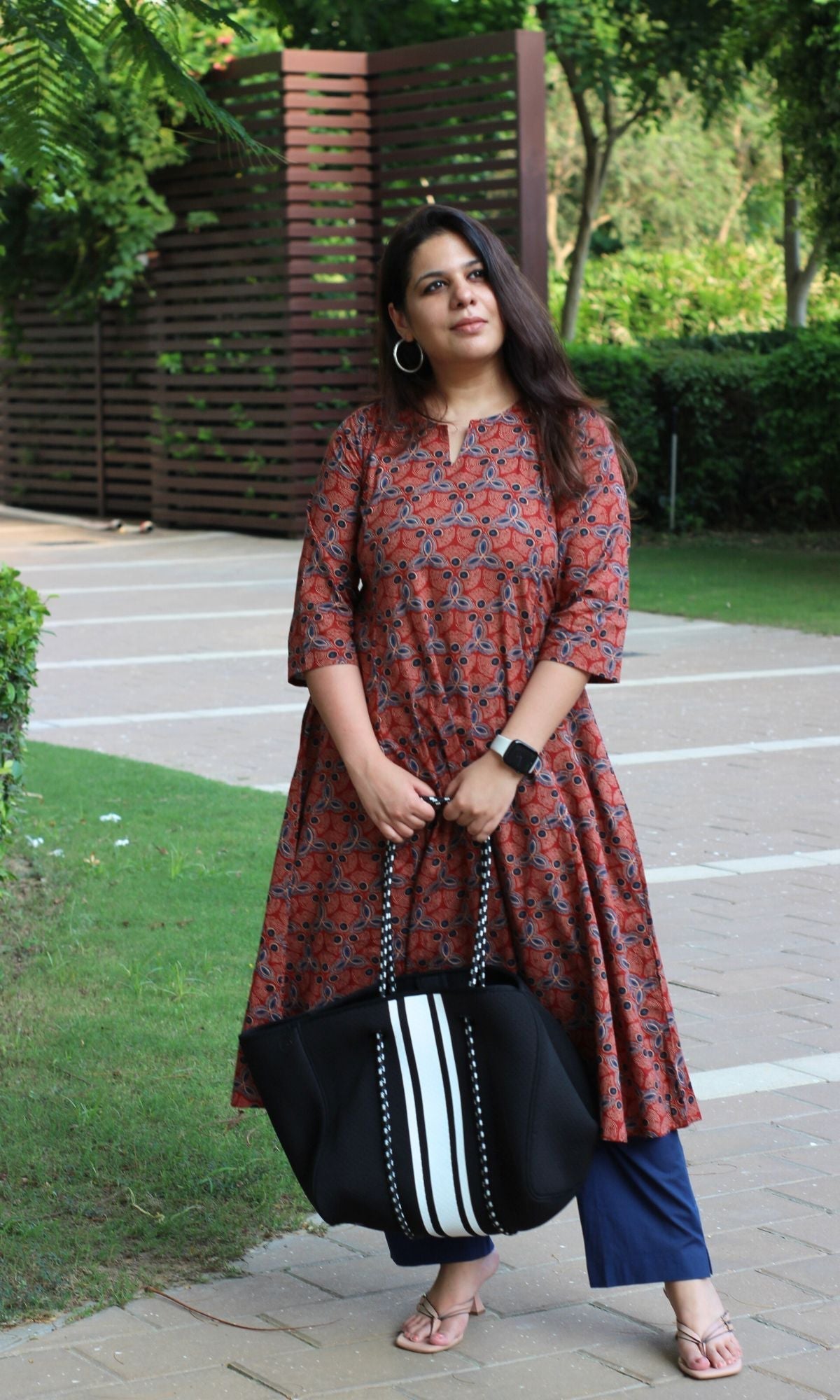 Cotton Red Ajrakh Print Kali Kurta