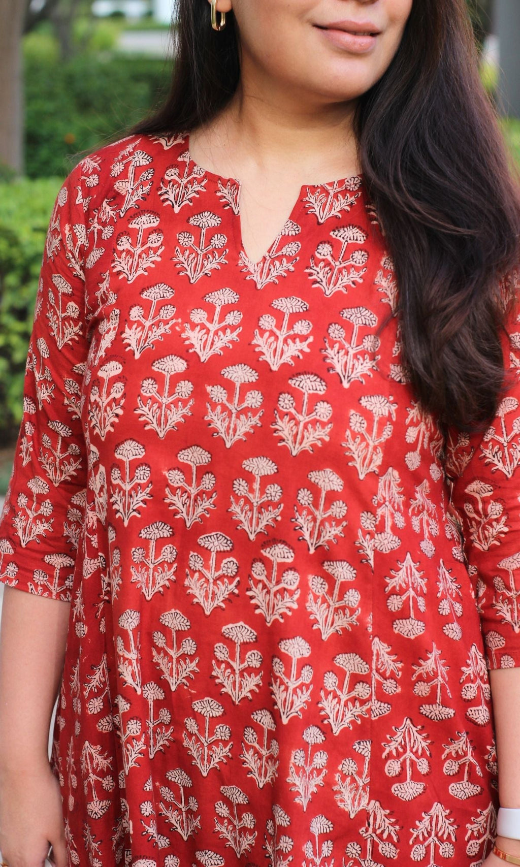 Cotton Red Ajrakh Print Kali Kurta
