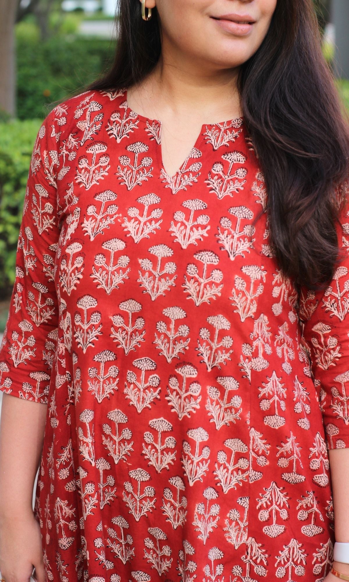 Cotton Red Ajrakh Print Kali Kurta