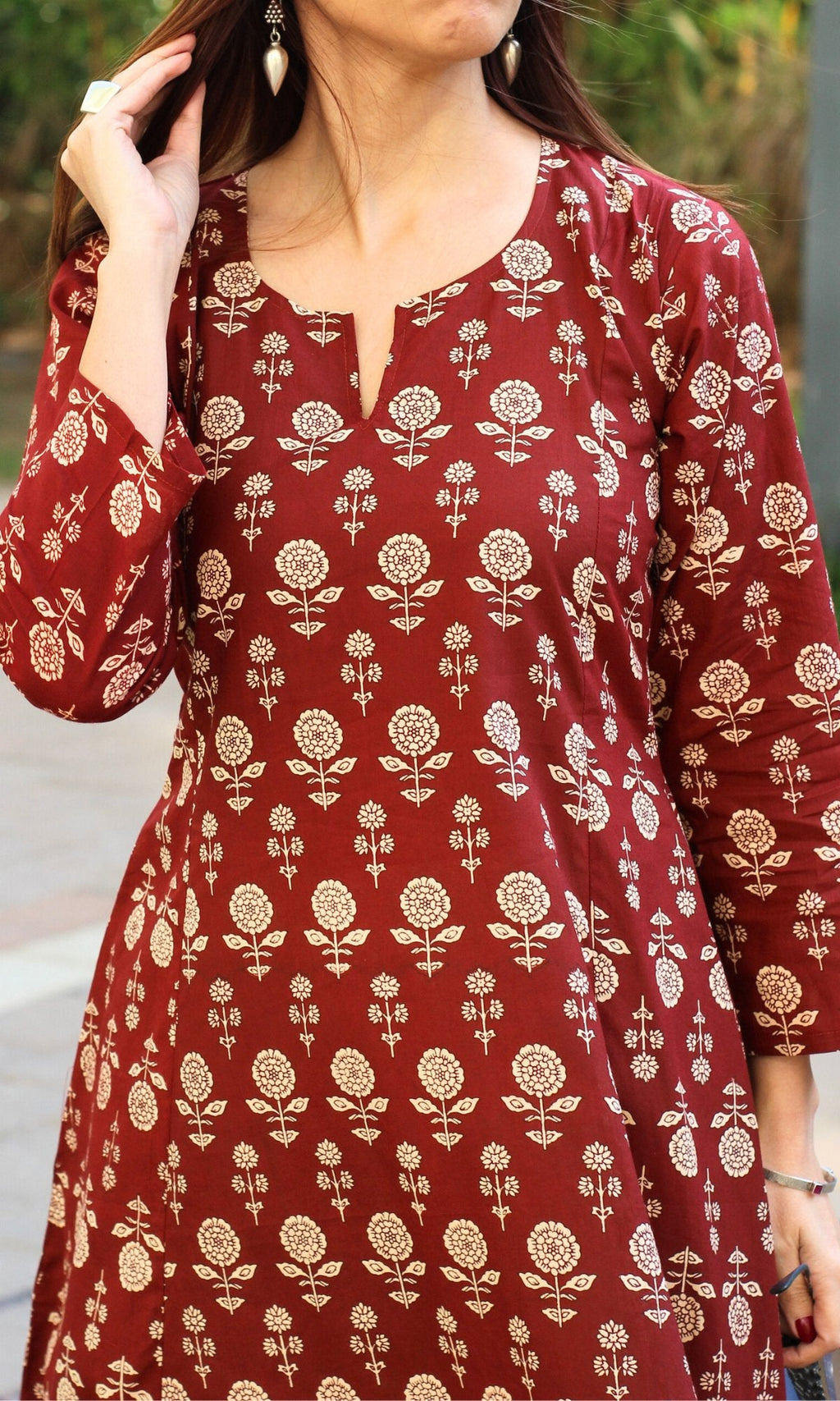 Cotton Red Flower Boota Kali Kurta