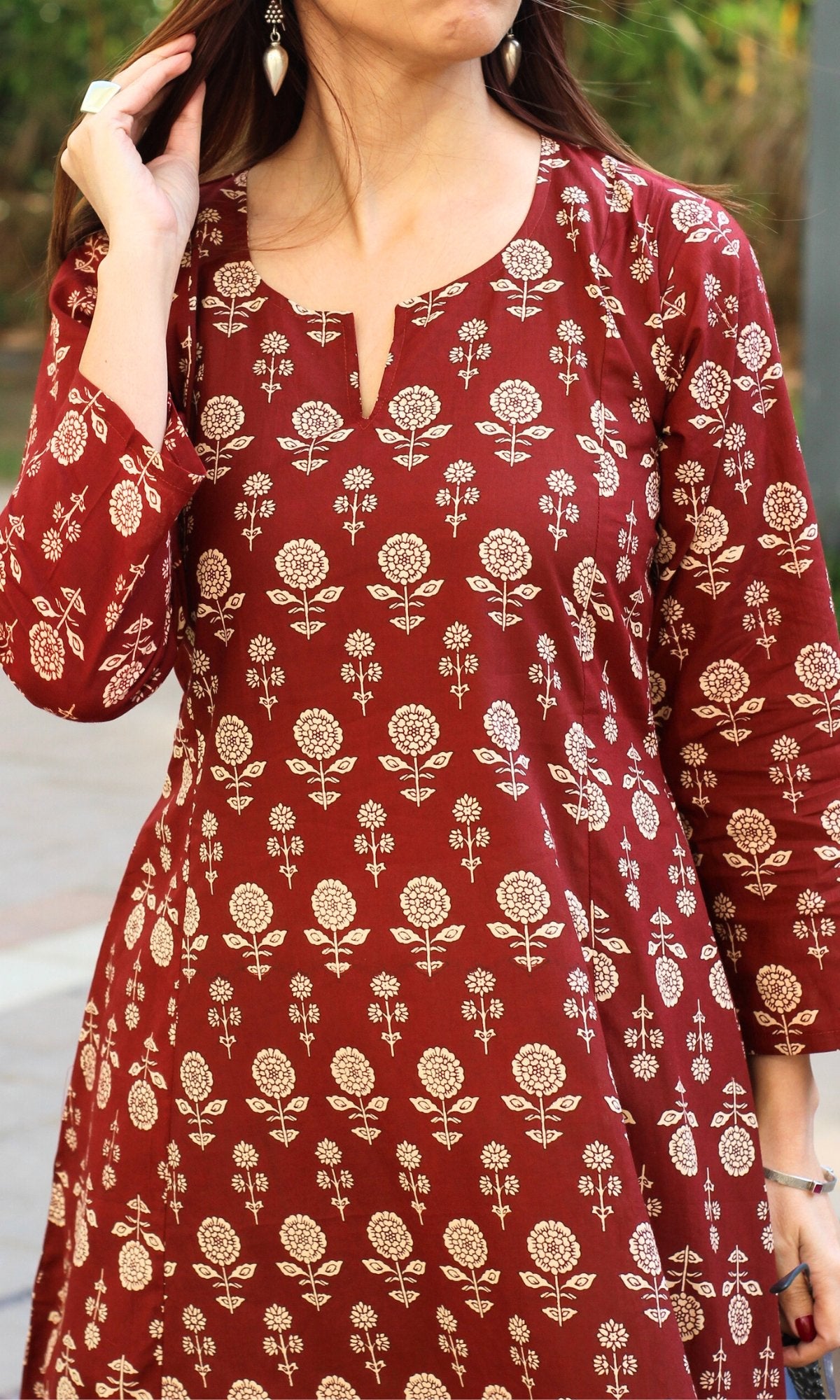 Cotton Red Flower Boota Kali Kurta