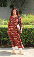 Cotton Red Flower Boota Kali Kurta