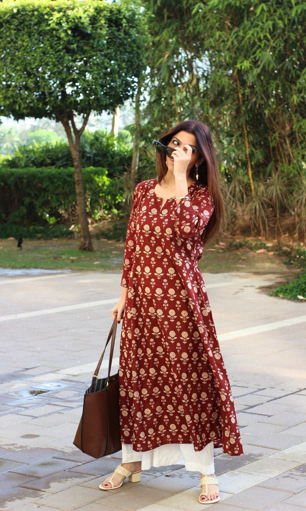 Cotton Red Flower Boota Kali Kurta