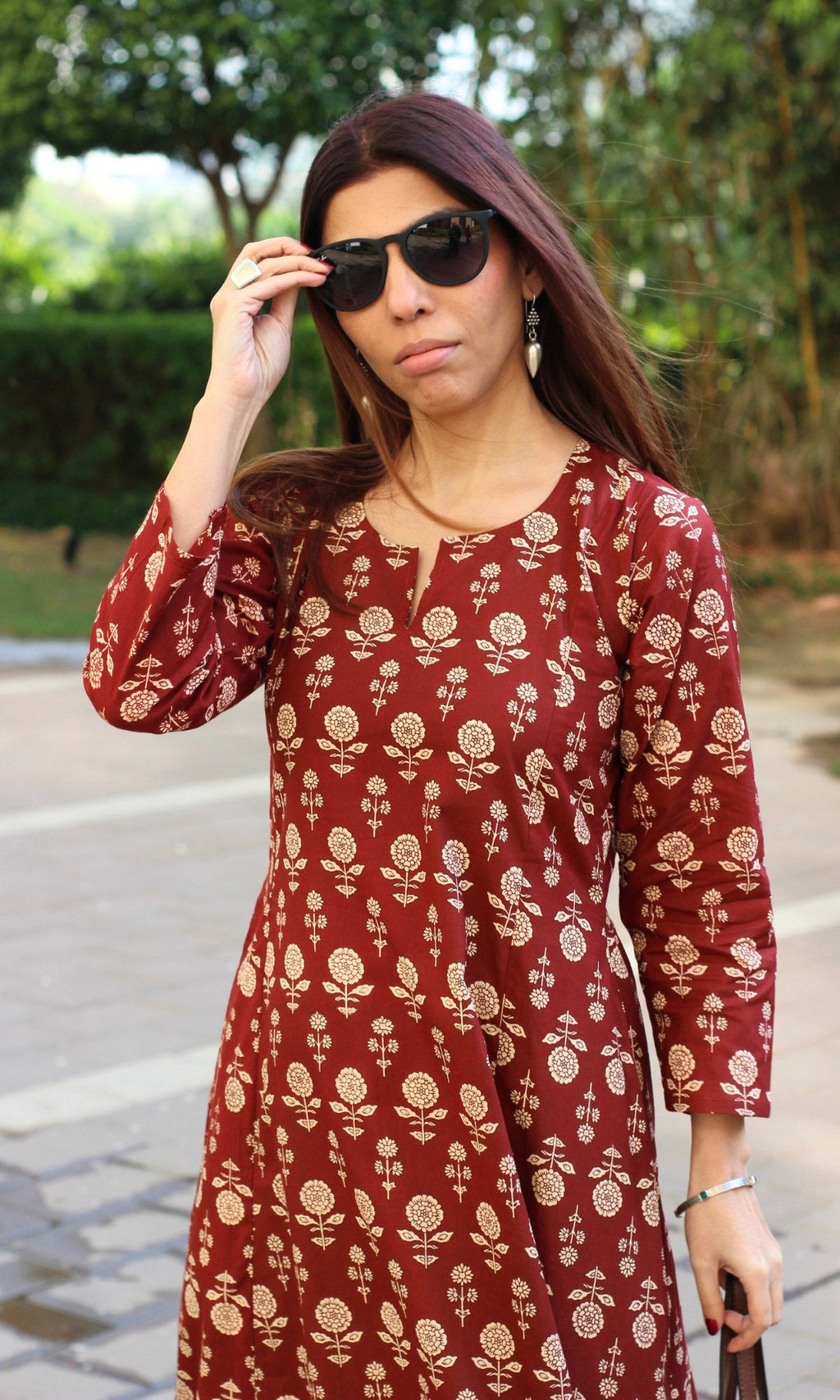 Cotton Red Flower Boota Kali Kurta