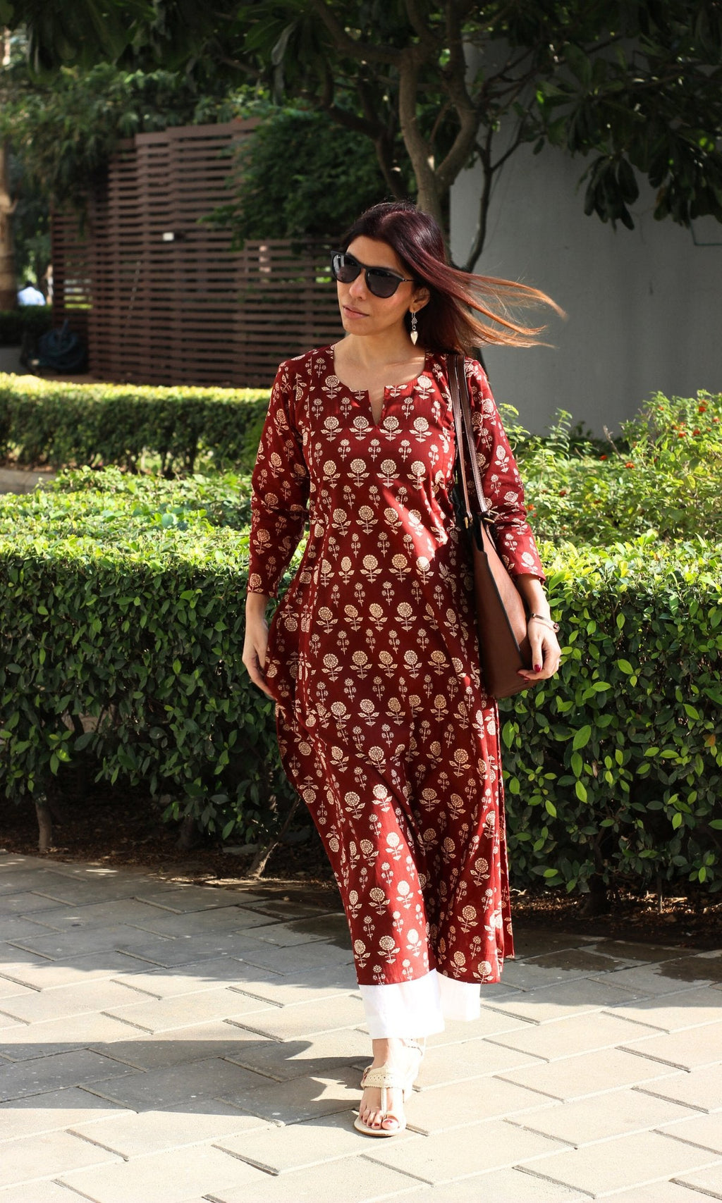 Cotton Red Flower Boota Kali Kurta