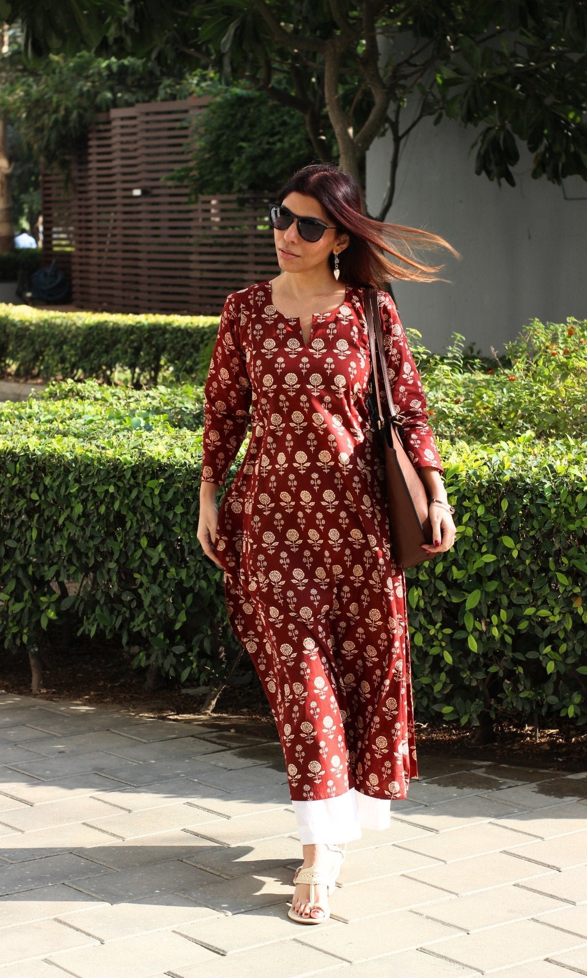 Cotton Red Flower Boota Kali Kurta
