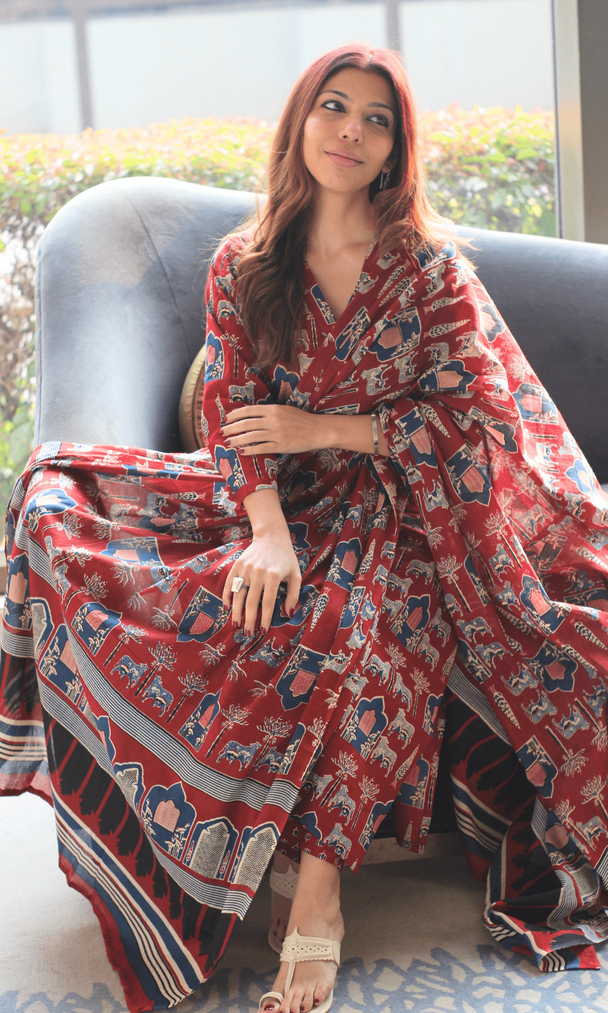 Cotton Red Fort Print Suit with Cotton Dupatta