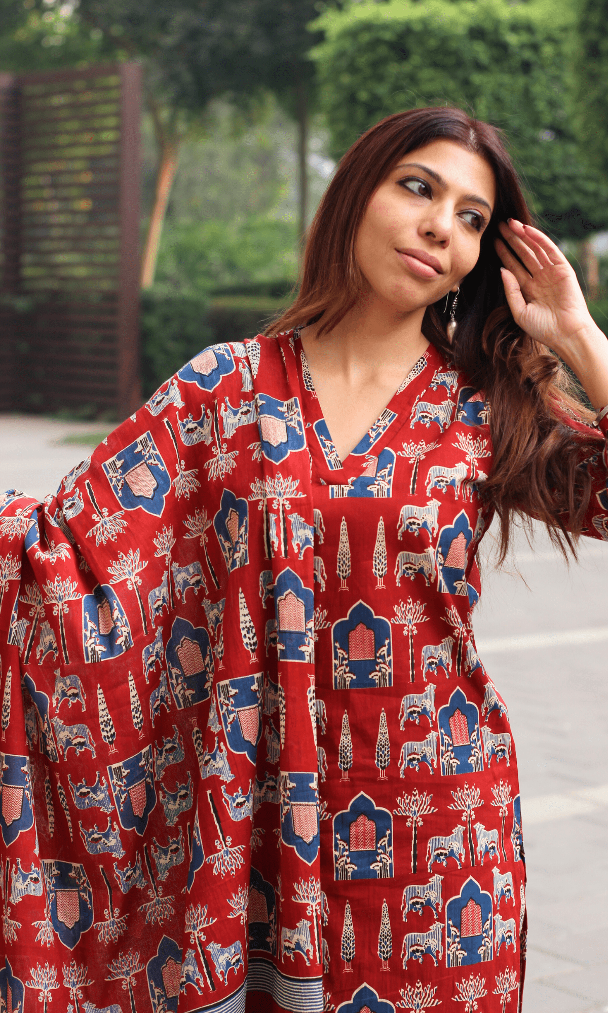 Cotton Red Fort Print Suit with Cotton Dupatta