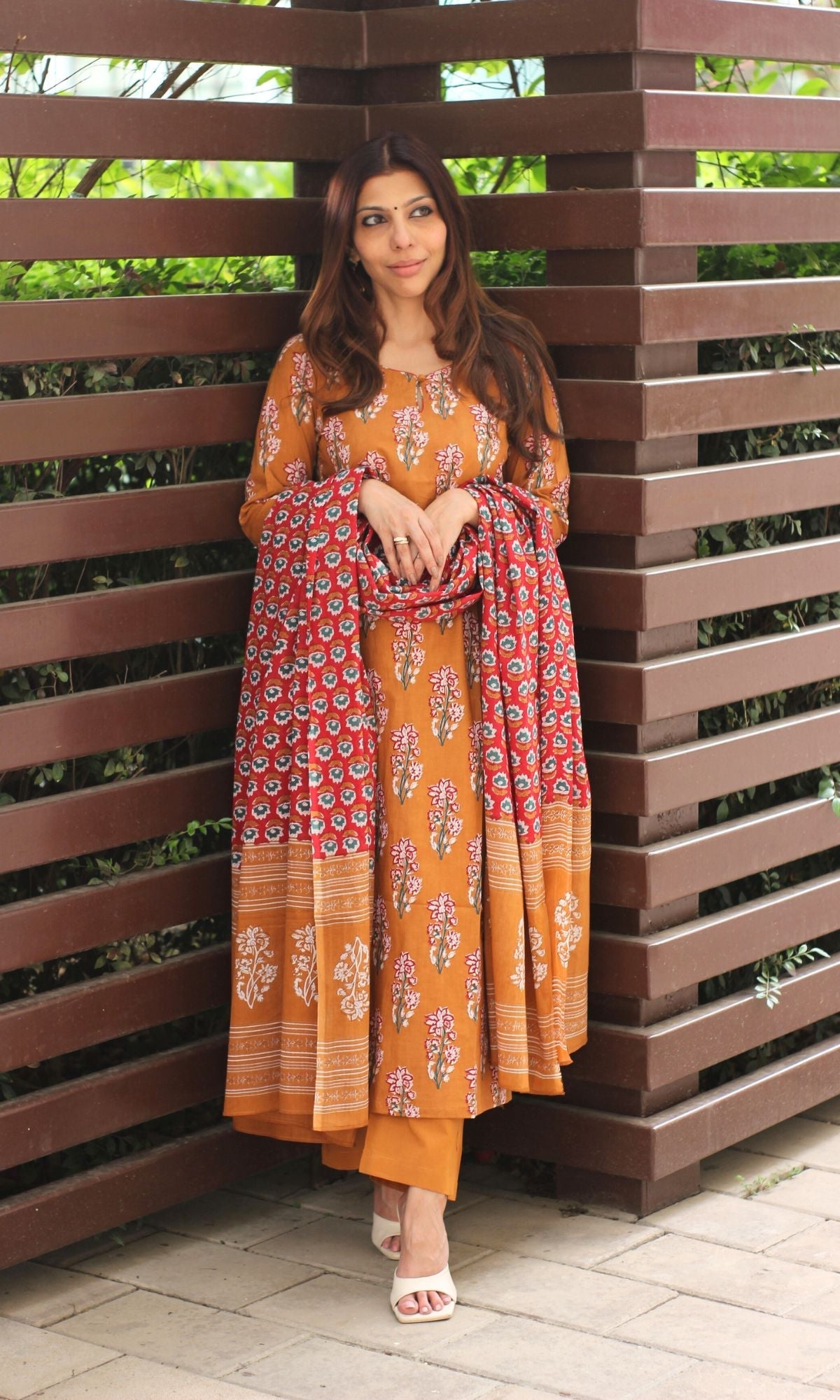 Cotton Sanganeri Copper Suit Set with Printed Dupatta