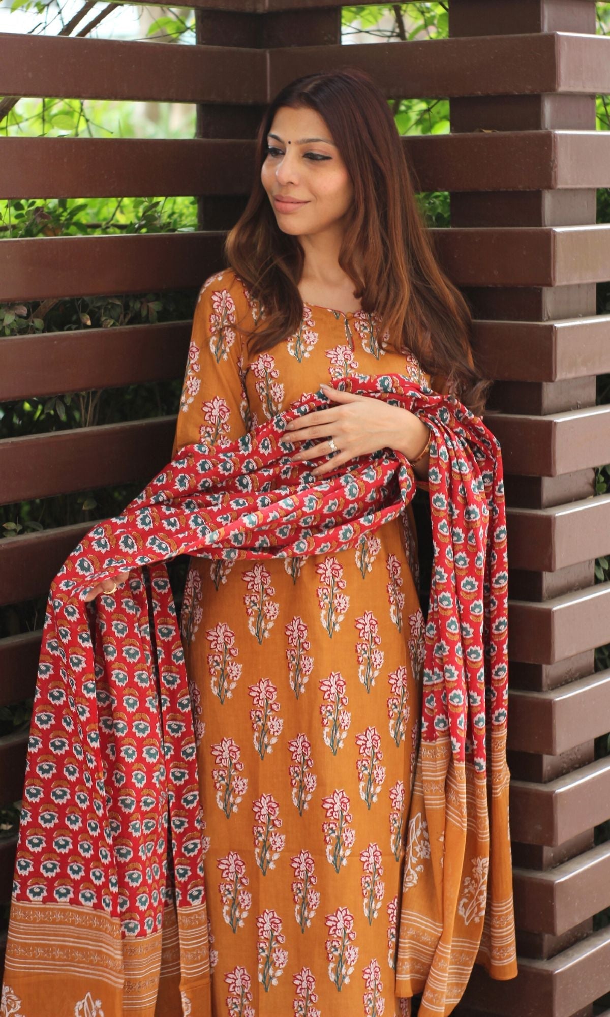 Cotton Sanganeri Copper Suit Set with Printed Dupatta