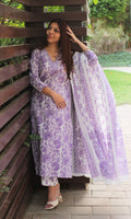 Cotton Sanganeri White & Purple Suit Set with Printed Cotton Dupatta