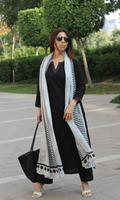 Cotton Slub Black & White Suit with Mul Line-wave Dupatta