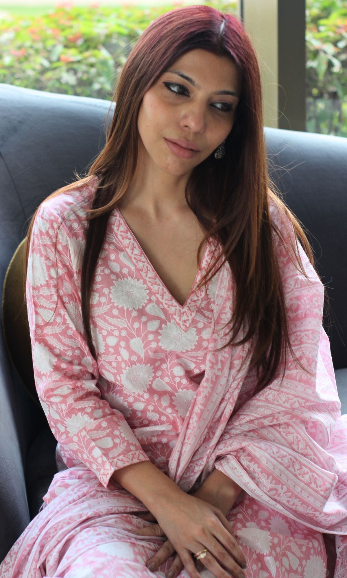 Cotton Soft Pink Printed Suit Set with Printed Cotton Dupatta