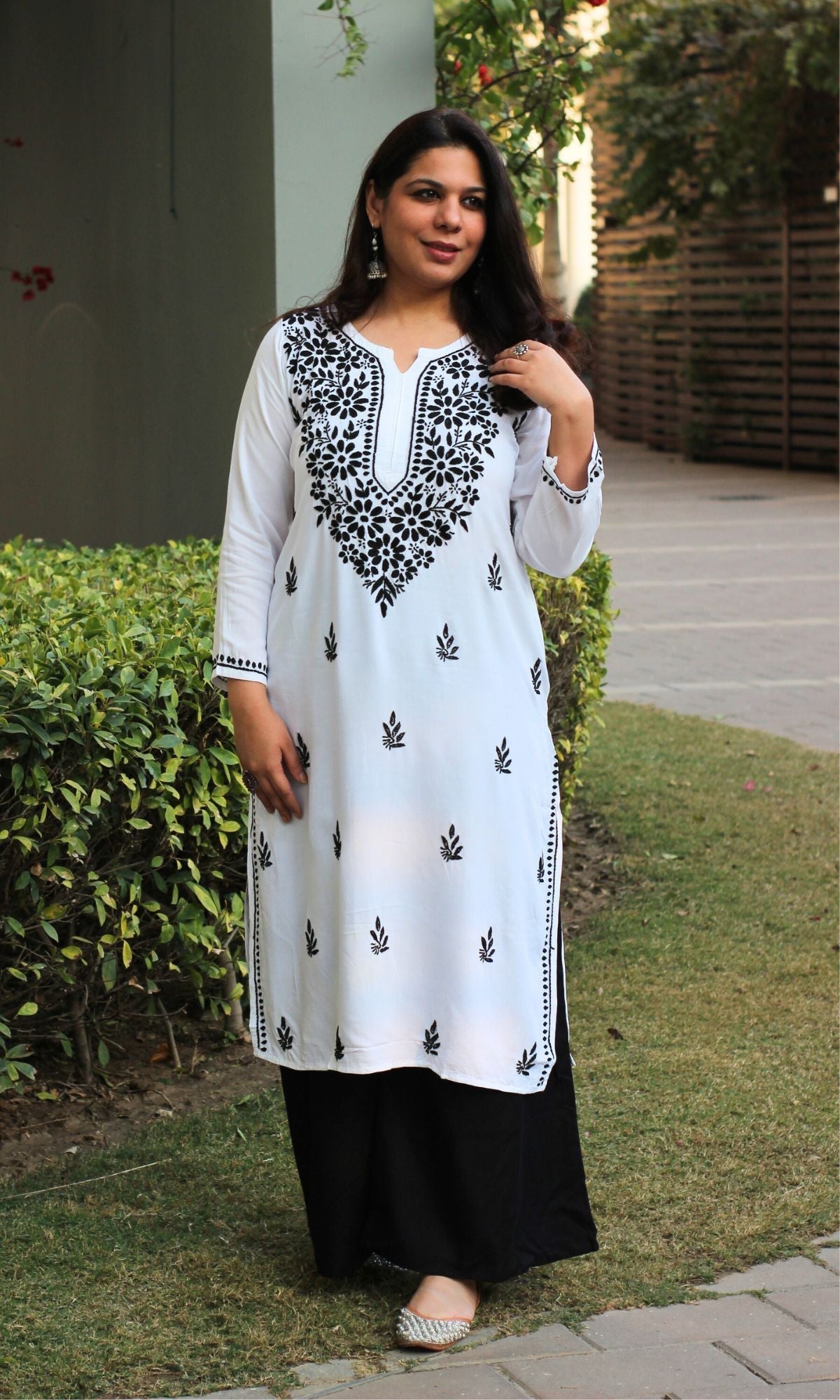 Cotton White and Black Handwork Chikankari Kurta