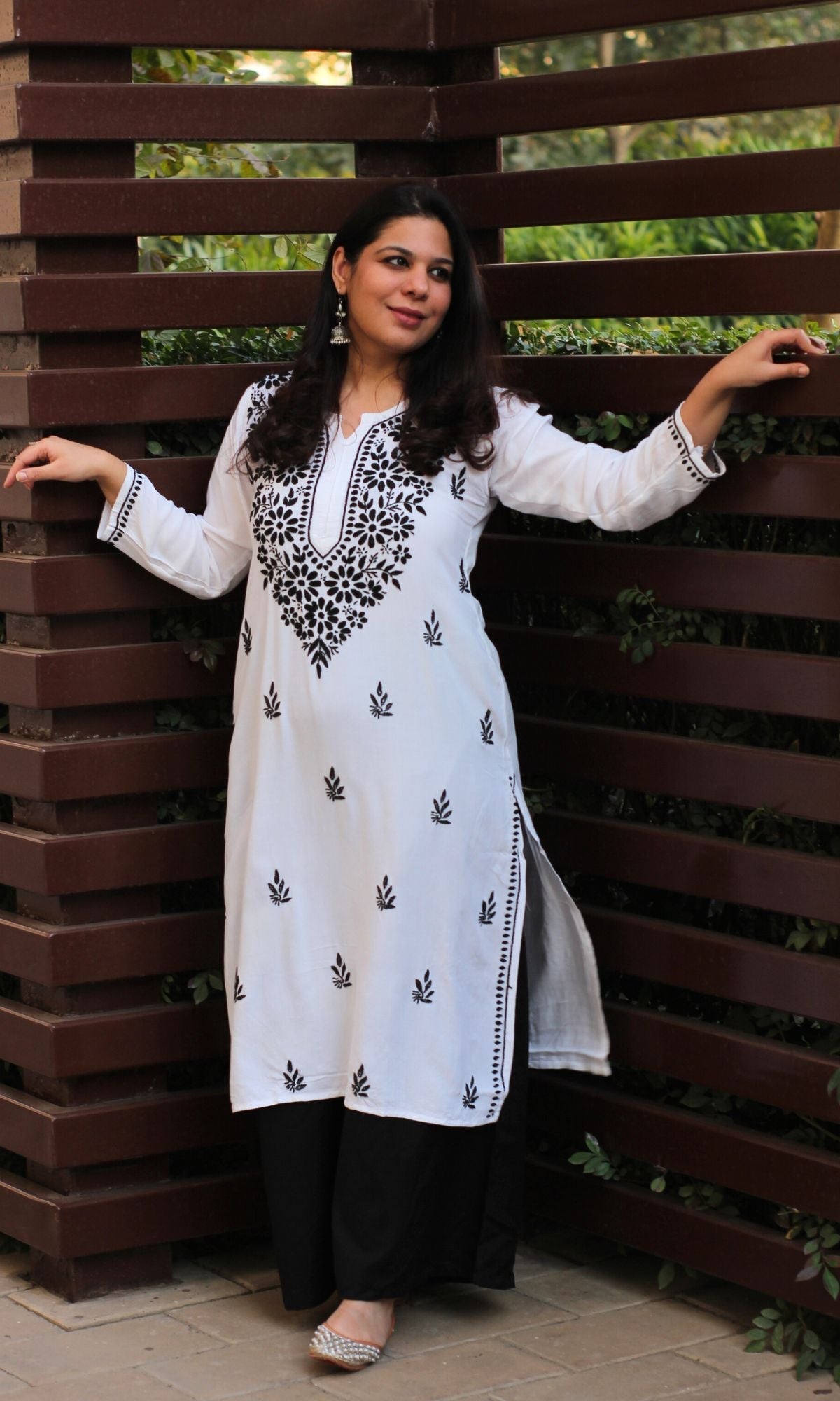Cotton White and Black Handwork Chikankari Kurta