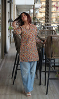 Cotton Yellow & Red Print Kalamkari Short Kurta