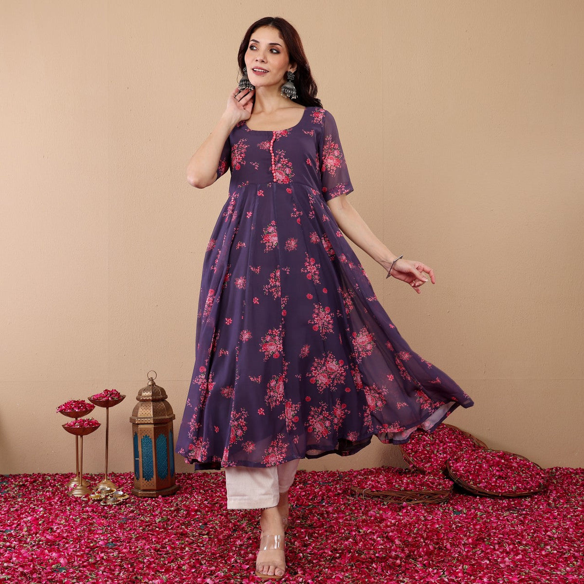 Avina Georgette Kalidaar Kurta