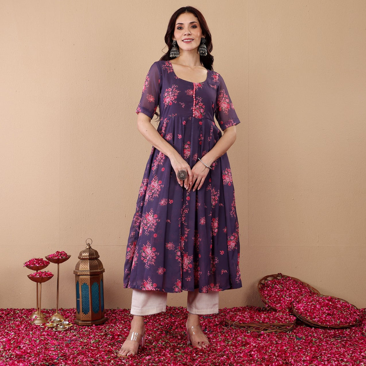 Avina Georgette Kalidaar Kurta