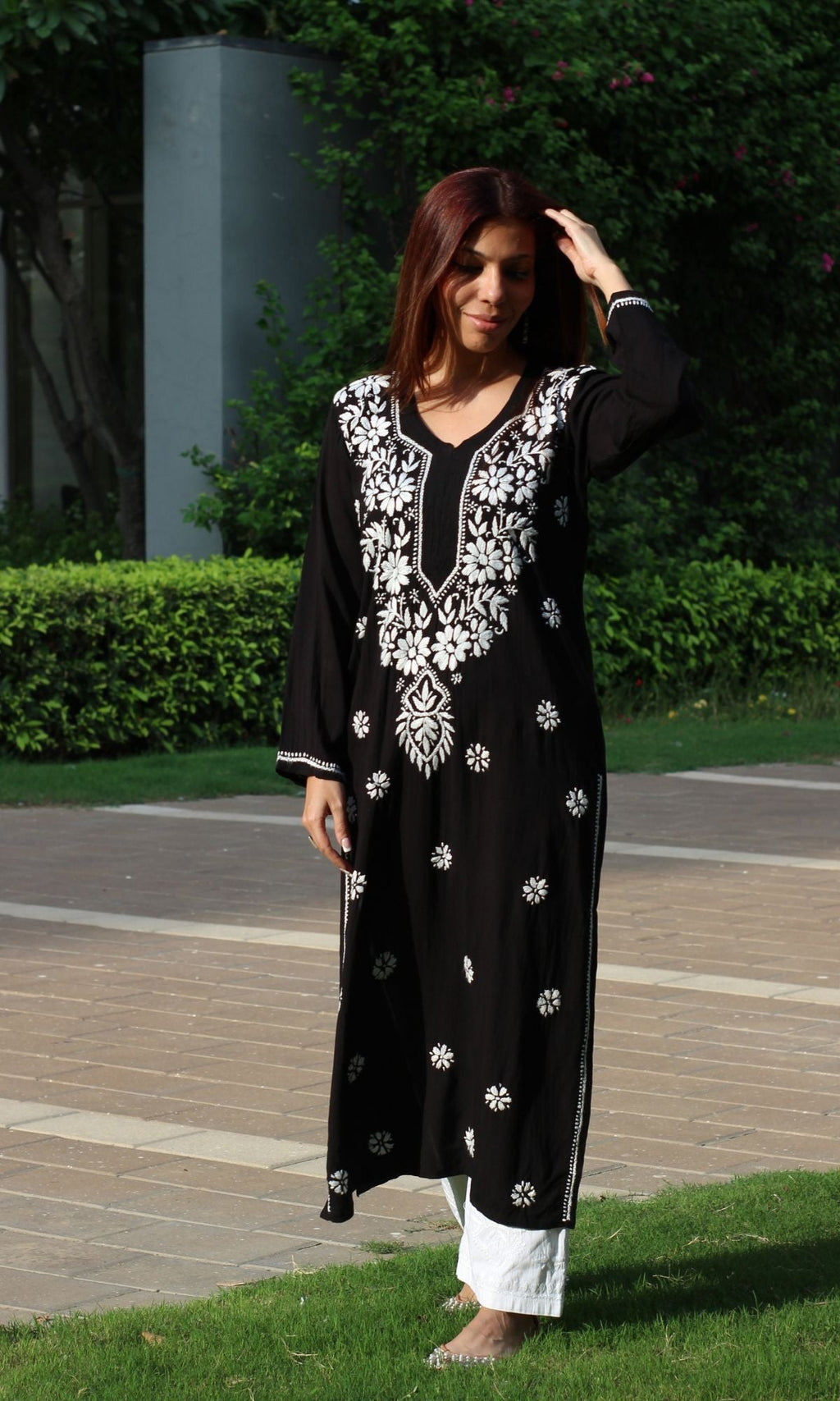 Modal Black and White Handwork Chikankari Kurta