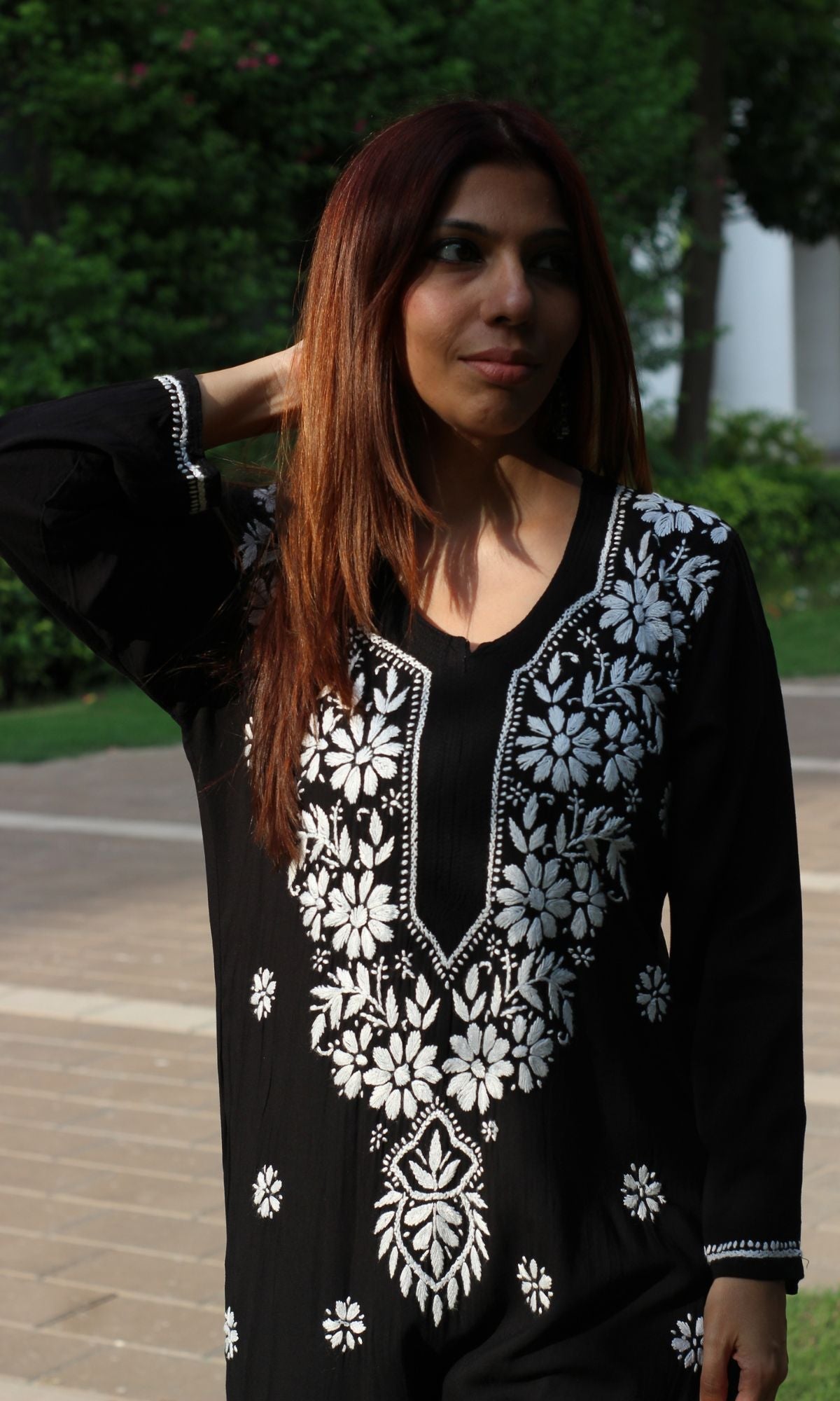 Modal Black and White Handwork Chikankari Kurta