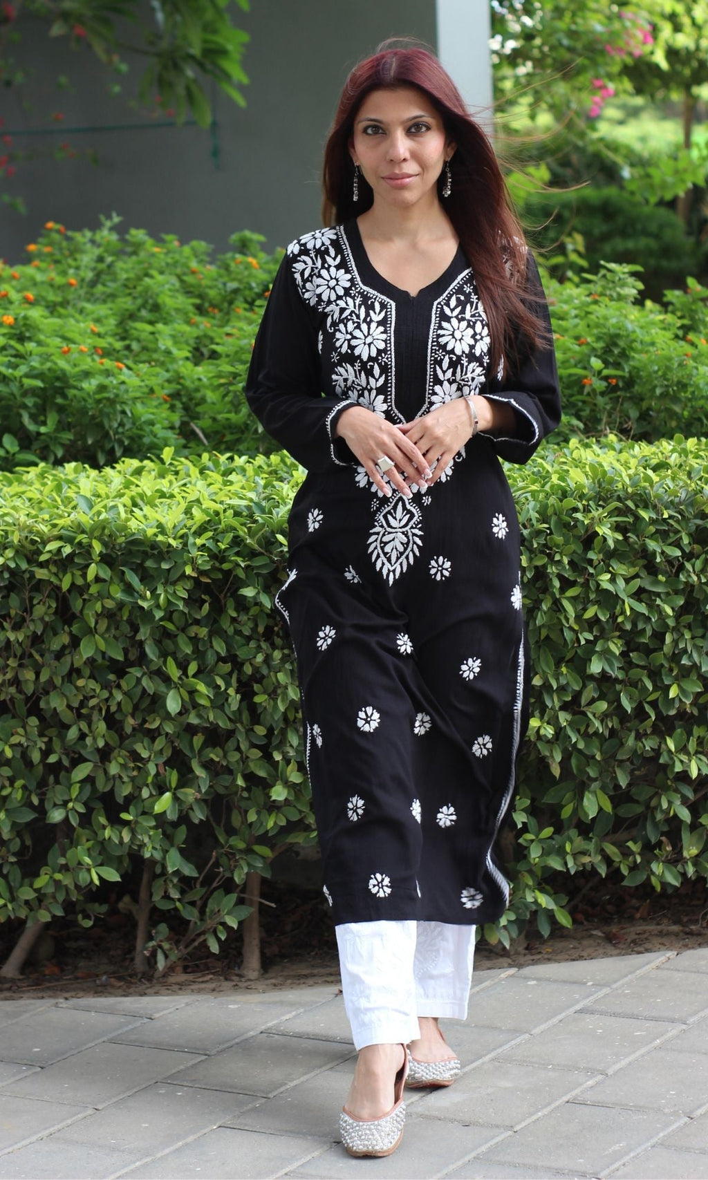 Modal Black and White Handwork Chikankari Kurta