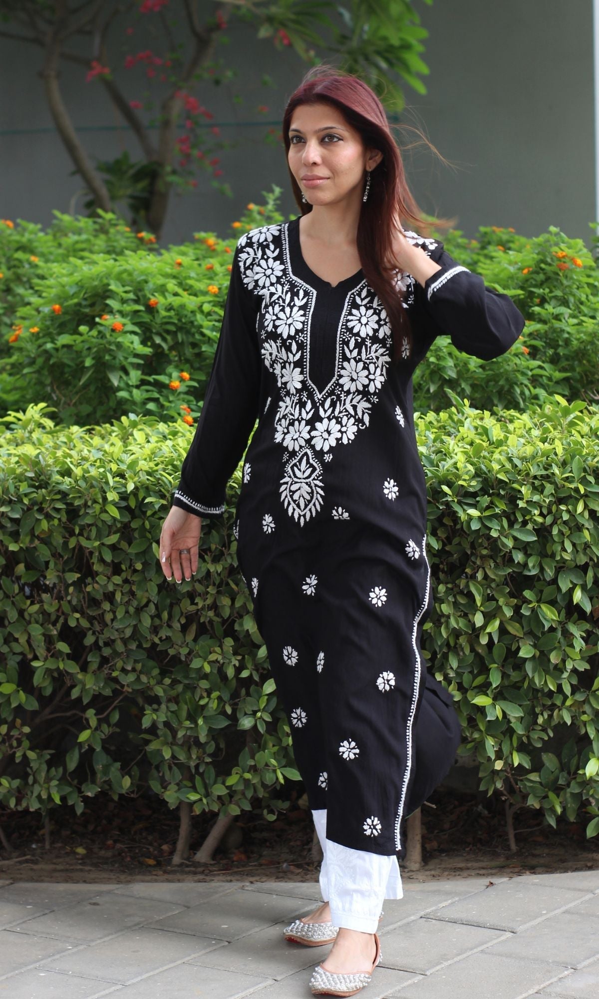 Modal Black and White Handwork Chikankari Kurta