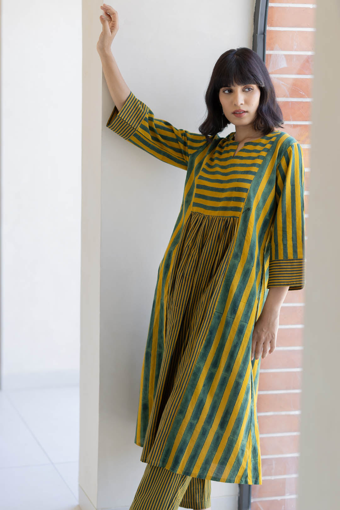 4 Panel Kurta Set of 2 - Moss leaf