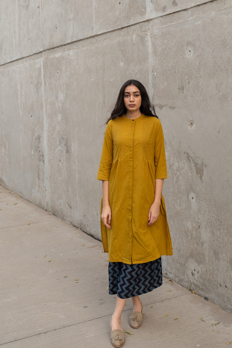Pintuck Kurta - Mustard