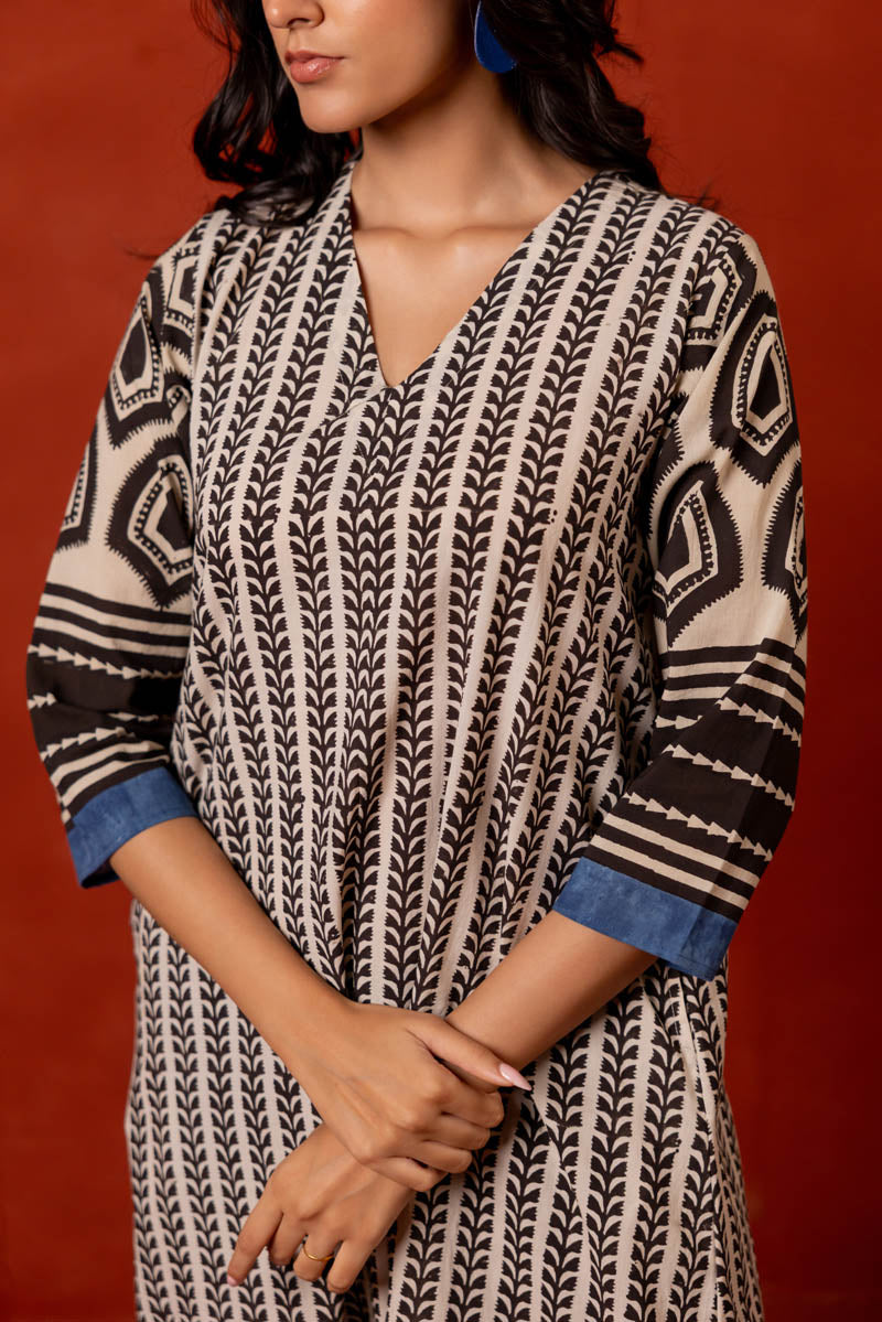 V Neck A-Line Kurta - Aya