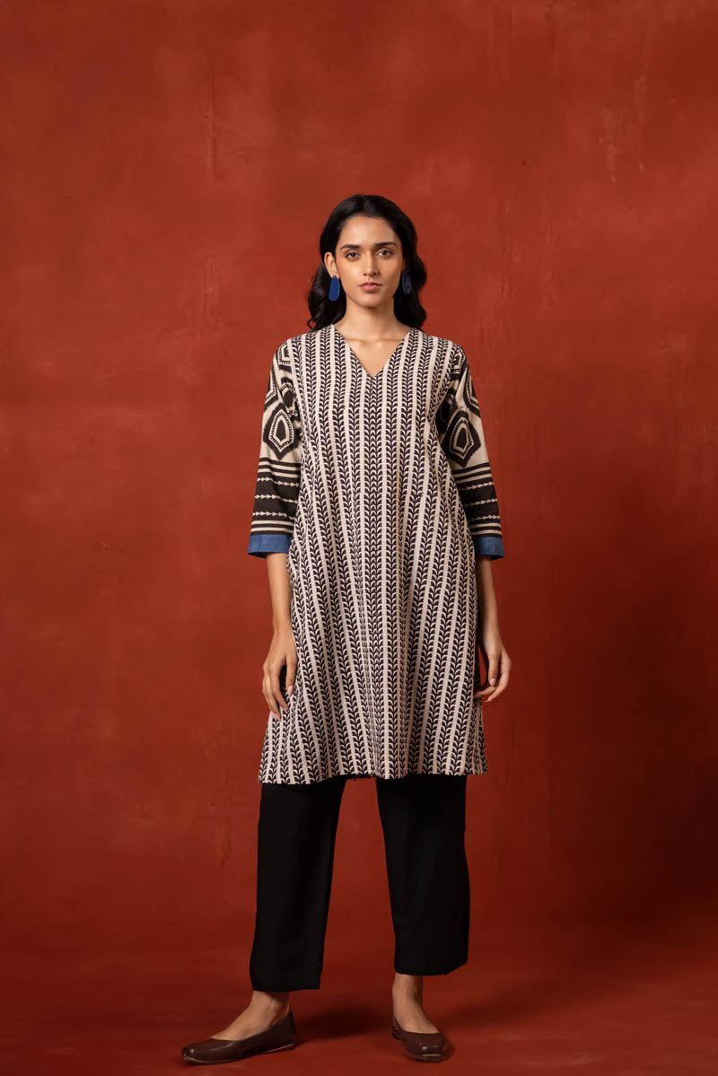 V Neck A-Line Kurta - Aya