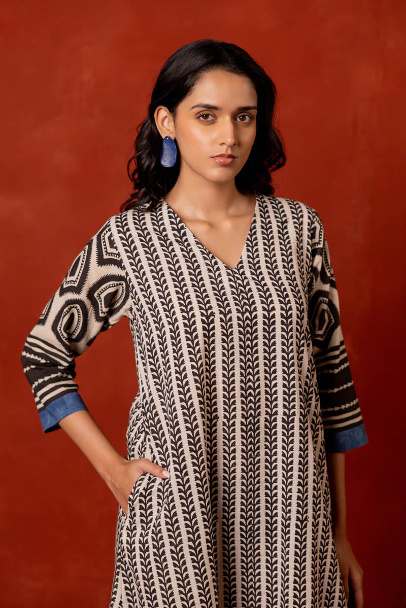 V Neck A-Line Kurta - Aya